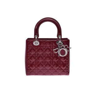Dior Lady Cherry Red Enamel Calfskin Handbag Christian Strap
